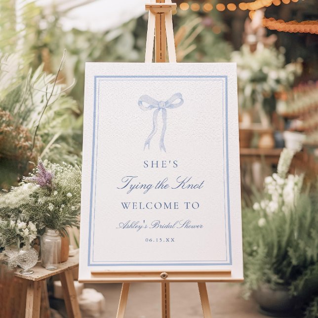 Blue Bow Tying The Knot Bridal Shower Welcome Foam Board (Creator Uploaded)