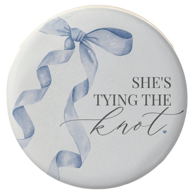 Blue Bow Tying the Knot Bride Shower Dessert Favor (Front)