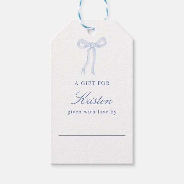 Blue Bow Tying The Knot Display Shower Gift Tags (Front)