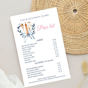 Blue Bow Utensils Cooking Bakery Price List Flyer