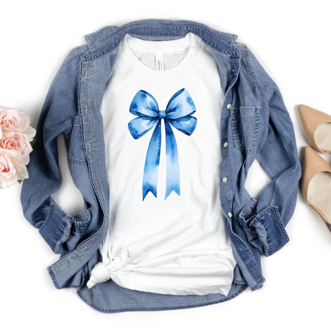 Blue Bow Watercolor Coquette Aesthetic Preppy T-Shirt (Blue Bow, Coquette Aesthetic, Preppy T-shirt for her)