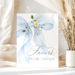 Blue Bow watercolor Favors baby shower Poster