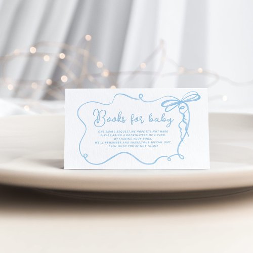 Blue bow wavy frame dainty books for baby ticket enclosure card