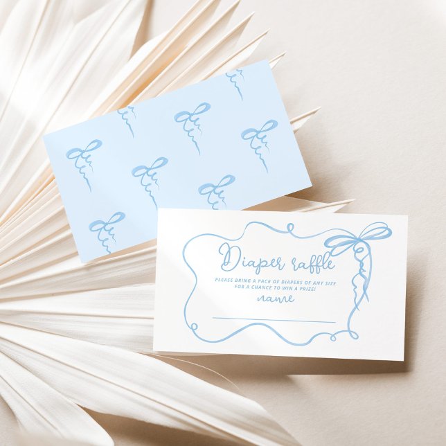 Blue bow wavy frame minimal diaper raffle ticket enclosure card (Creator Uploaded)