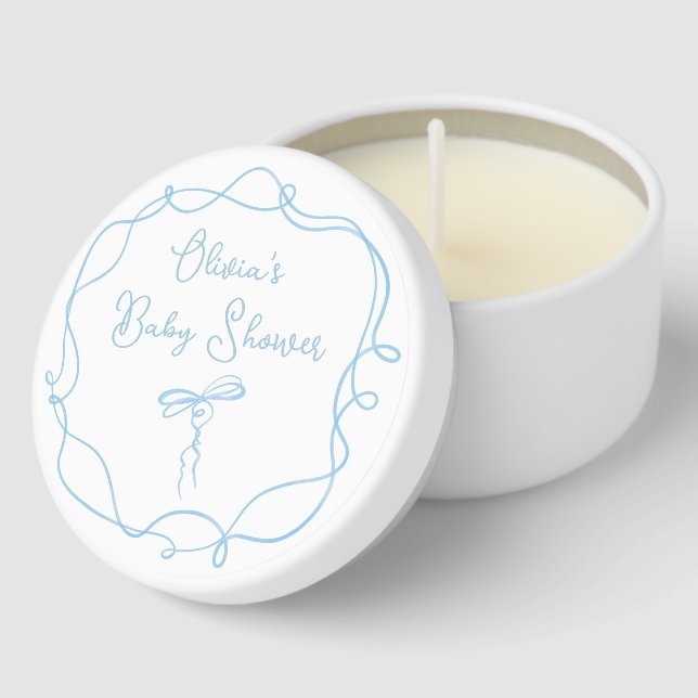 Blue bow wavy frame modern boy baby shower mini candle favors (Corner)
