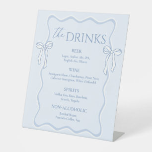 Blue Bow Wedding Bar Drink Menu Pedestal Sign