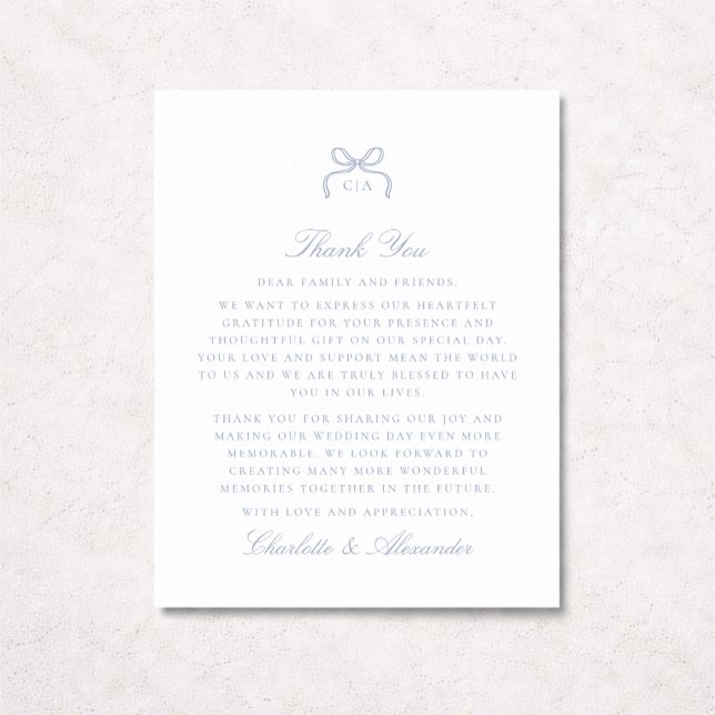 Blue Bow Wedding Thank You Card (Creator Uploaded)