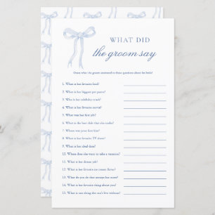 Blue Bow What Did The Groom Say Pink Bridal Game