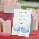 Blue bow white cards gifts sign<br><div class="desc">White elegant background,  decorated with a large blue bow.  Text: Cards and Gifts. Thank you!</div>
