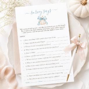 Blue Bow White Pumpkin Baby Shower Survey Says