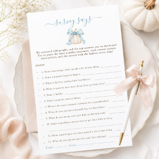 Blue Bow White Pumpkin Baby Shower Survey Says