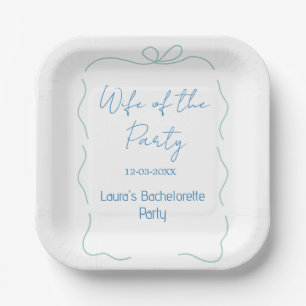 blue bow wife of the party name date spanish borde paper plates