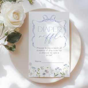 Blue Bow Wildflower Diaper raffle ticket Enclosure Card