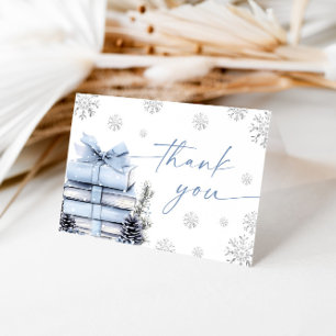Blue Bow Winter Baby Shower, A New Chapter Begins Letterpress Thank You Card