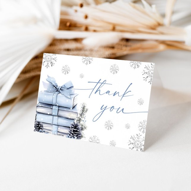 Blue Bow Winter Baby Shower, A New Chapter Begins Thank You Card (Creator Uploaded)