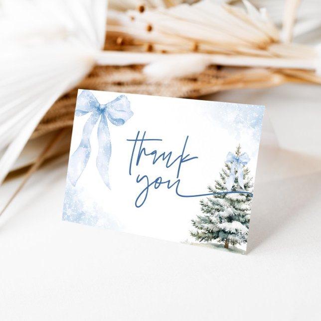 Blue Bow Winter Baby Shower Snowflake Holiday Thank You Card (Creator Uploaded)