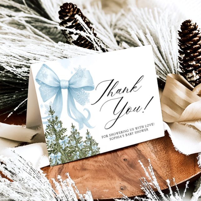 Blue Bow Winter Baby Shower Thank You Card (Creator Uploaded)
