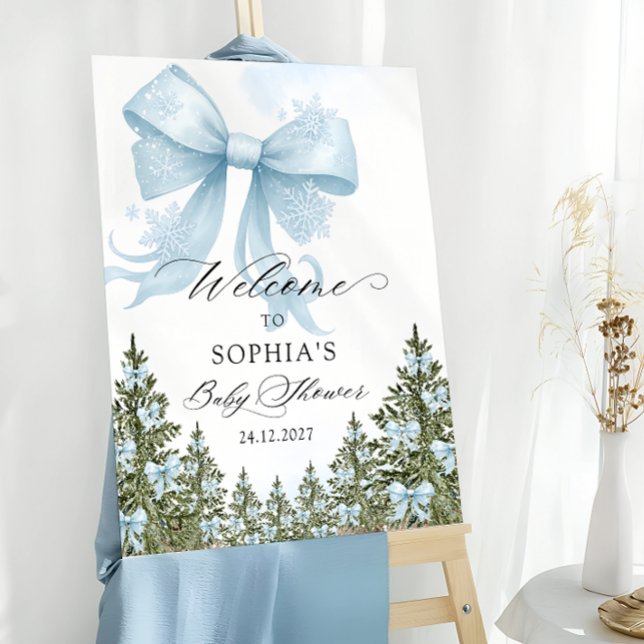 Blue Bow Winter Baby Shower Welcome Foam Board (Creator Uploaded)