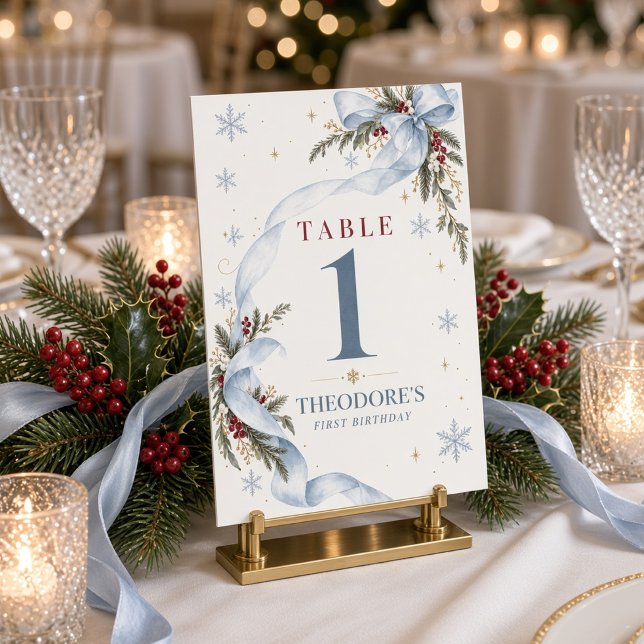 Blue Bow Winter First Birthday Table Number (Creator Uploaded)