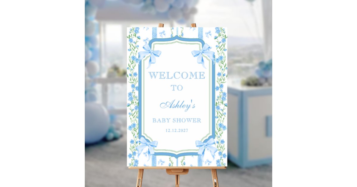 Blue Bow with Floral Boy Baby Shower Welcome Foam Board | Zazzle