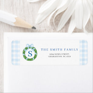 Blue Bow Wreath Christmas Label