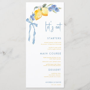 Blue Bow Yellow Lemon Italian Let's Eat Wedding Menu