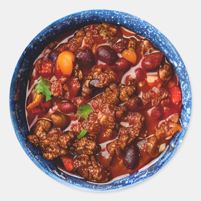 Blue Bowl of Chili Food Classic Round Sticker (Front)