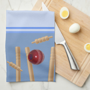 Blue Bowled At Cricket, Dish Towel