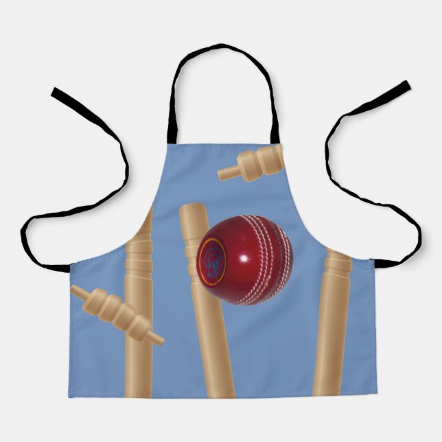 Blue Bowled At Cricket, Kids Full Print Apron (Front)