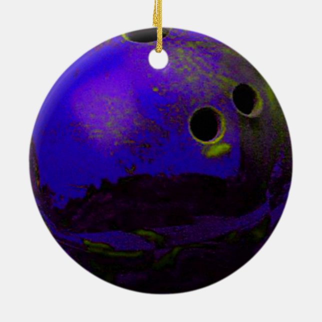 Blue Bowling Ball Customize It Ceramic Ornament (Back)