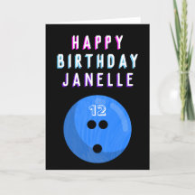 Blue Bowling Ball Kids Ages 6-16 Birthday Card