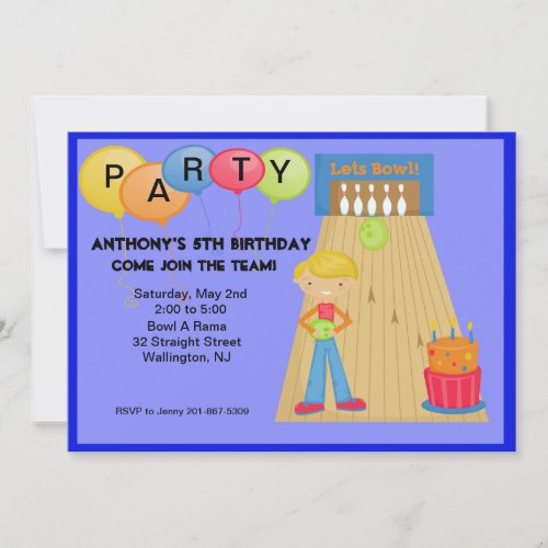 BlueBowling Birthday Party Invitation