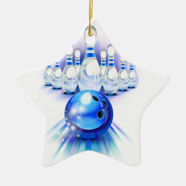 Blue bowling ceramic ornament (Front)