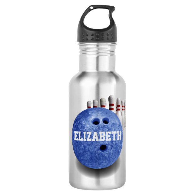 Blue Bowling Custom Ball Water Bottle (Front)