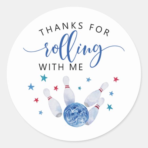 Blue Bowling Kids Birthday Party Favor  Classic Round Sticker