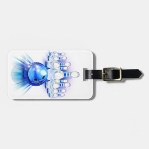 Blue bowling luggage tag