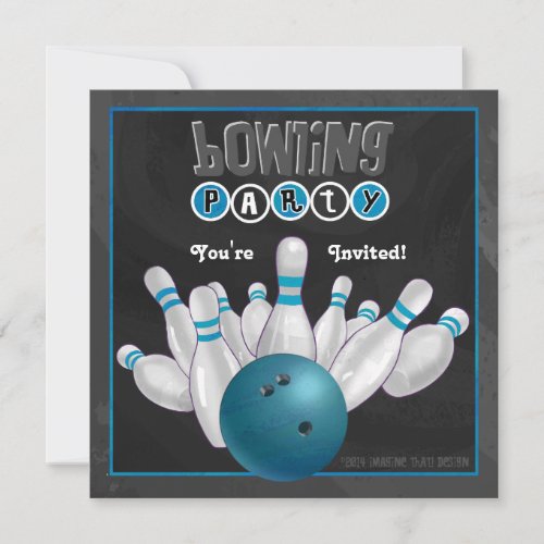 Blue Bowling Party Invitation
