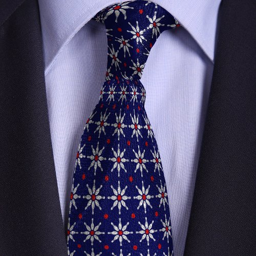 Blue Bowling Pin Flower Pattern Neck Tie