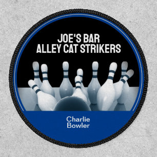 Blue Bowling Team Patch Round with Black Border