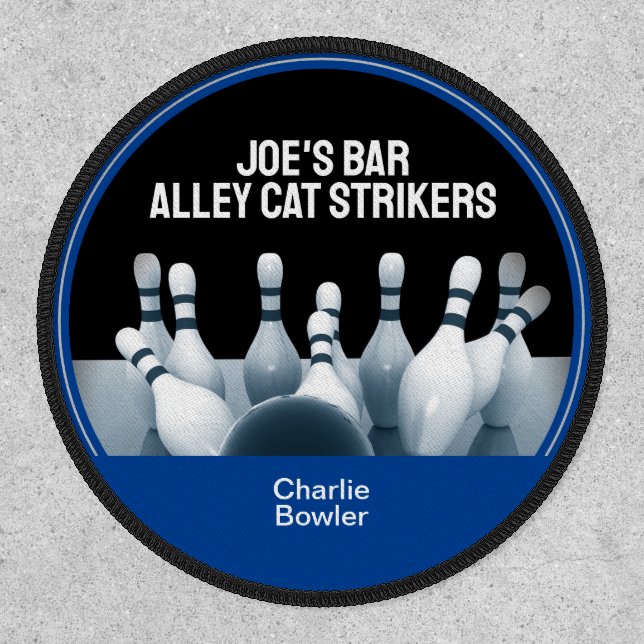 Blue Bowling Team Patch Round with Black Border (Front)