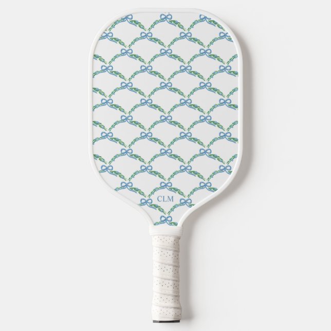 Blue Bows and Beaus Coastal Garland Carbon Fiber Pickleball Paddle (Front)