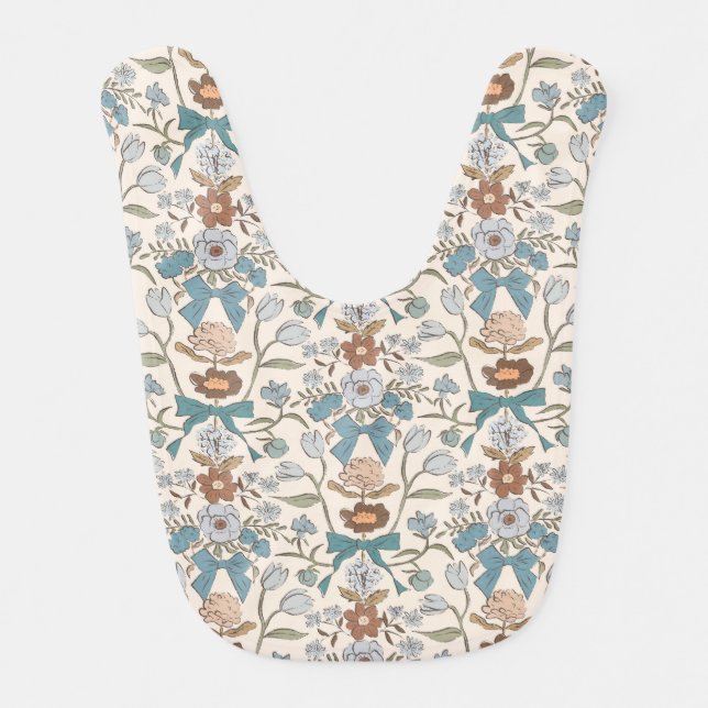 Blue Bows and Flowers  Baby Bib (Front)