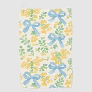 Blue Bows and Yellow Floral Cottagecore Pattern Golf Towel