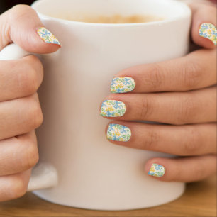 Blue Bows and Yellow Floral Cottagecore Pattern Minx Nail Art