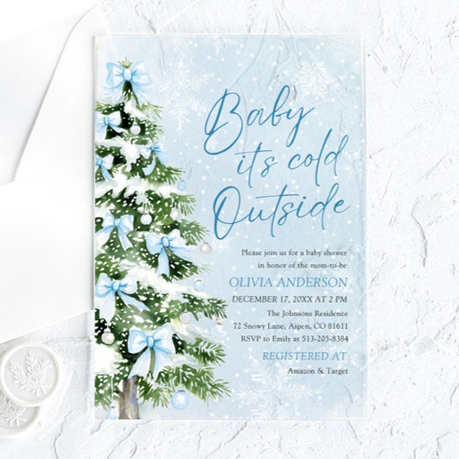 Blue Bows Baby It's Cold Outside Baby Shower Acrylic Invitations (Blue Bows Baby It's Cold Outside Baby Shower Acrylic Invitations)