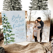 Blue Bows Baby It's Cold Outside Baby Shower Invitation