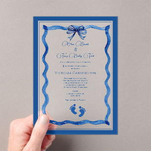Blue Bows & Baby Toes Elegant Baby Shower  Acrylic Invitations