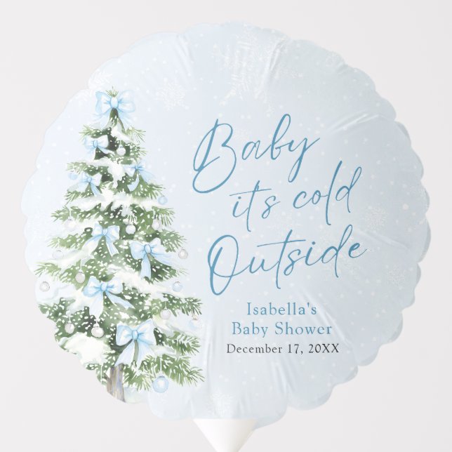 Blue Bows Boy Baby It's Cold Outside Baby Shower Balloon (Front)