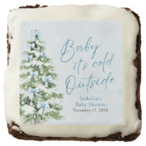 Blue Bows Boy Baby It's Cold Outside Baby Shower Brownie