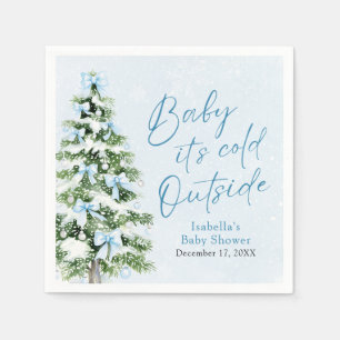 Blue Bows Boy Baby It's Cold Outside Baby Shower Napkins